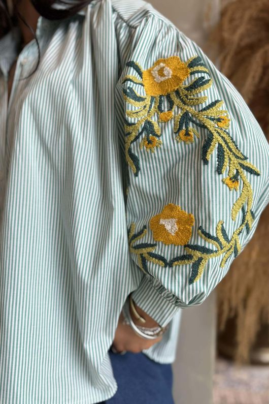 Hutton Crewel Work Shirt Jade